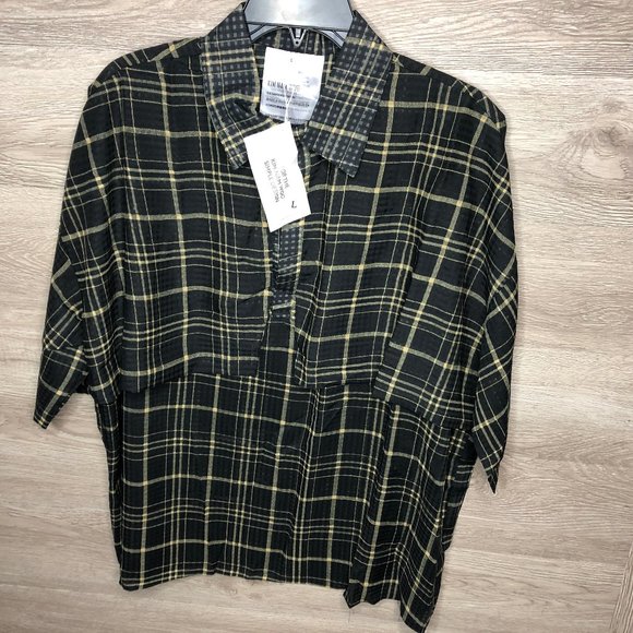 Kim Nam Woo L Layered Button Front Plaid Shirt NEW - Picture 1 of 6